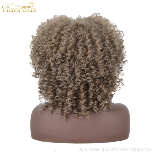 Afro Kinkys Curly Hair Wigs with Bangs Shoulder Length Wig Synthetic Heat Resistant Curly Full Wig for Black women